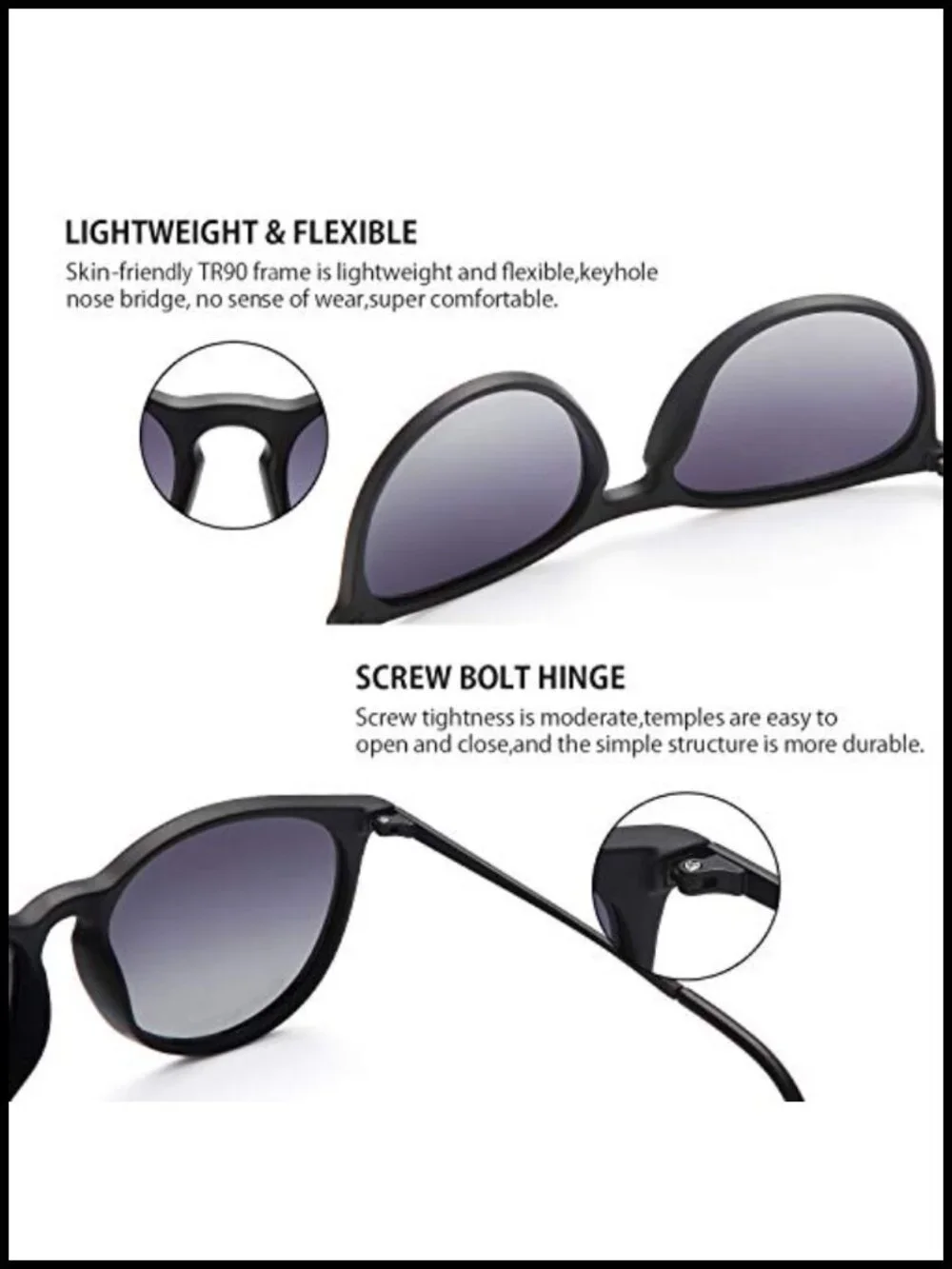Polarized UV Protection Retro Round Sunglasses with TR90 Frame